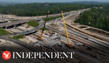 Drone footage of M25 closures as beams for new bridge installed