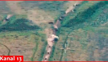 A convoy of 20 Russian equipment launching attack in Donetsk is ambushed - Operational footage