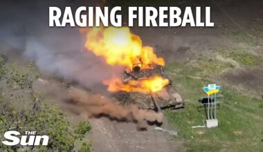 Russian tank bursts into flames in Ukraine drone attack as Zelensky pleads for more help