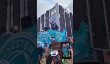 Jack Grealish almost falls off Manchester City’s open-top bus parade