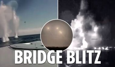 Ukraine sea drones dodge choppers' bullets & rockets rain down in attack near Putin’s beloved bridge