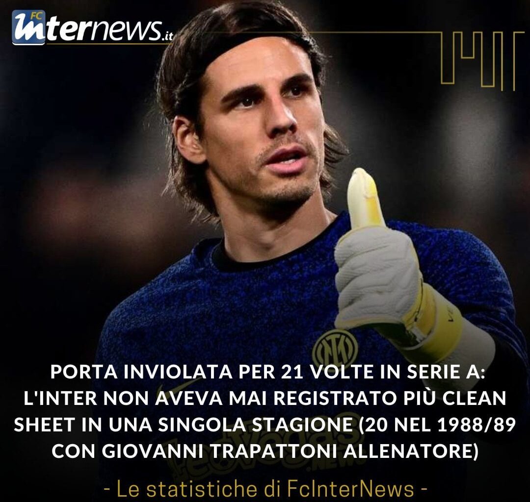 [FcIN] Sommer has 19 clean sheets, Audero has 2 clean sheets: 21 clean sheets in Serie A: Inter had never recorded more clean sheets in a single season (20 in 1988/89 with Giovanni Trapattoni as coach).