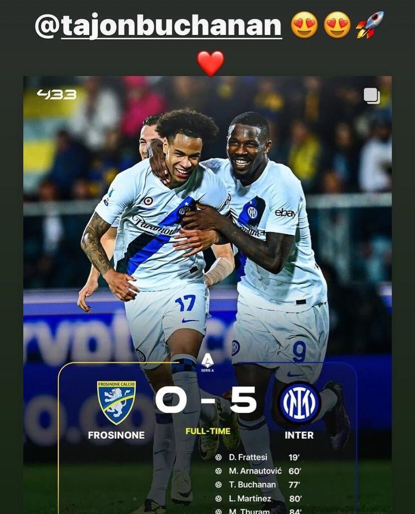 Marcus Thuram supporting Tajon on Instagram 🖤💙