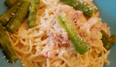 Spaghetti mit grünem Spargel und Schinken