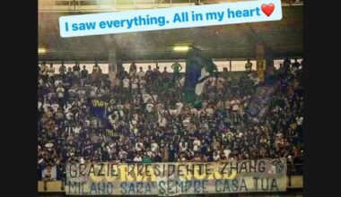 The Curva Nord with a banner for Steven Zhang at Verona-Inter: “Grazie President Zhang. Milan will always be your home.” Zhang responds on Instagram: “I saw everything. All in my heart❤️”