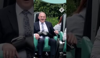 Sir Ed Davey rides rollercoaster in Thorpe Park