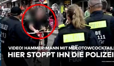 HAMBURG: Video aufgetaucht! Hier stoppt die Polizei den Hammer-Mann mit Molotowcocktail!