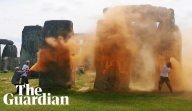 Activists spray Stonehenge with orange paint ahead of summer solstice