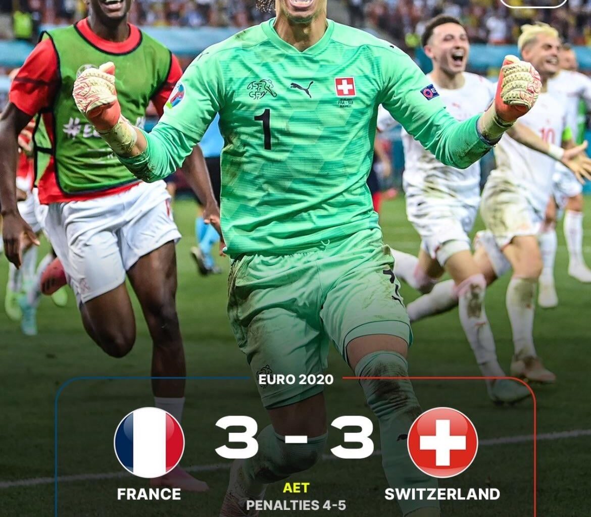 OTD 3 years ago, Yann Sommer & Switzerland upset France (Pavard & Thuram were on the France squad) in the Round of 16 via penalties at Euro 2020/21!!