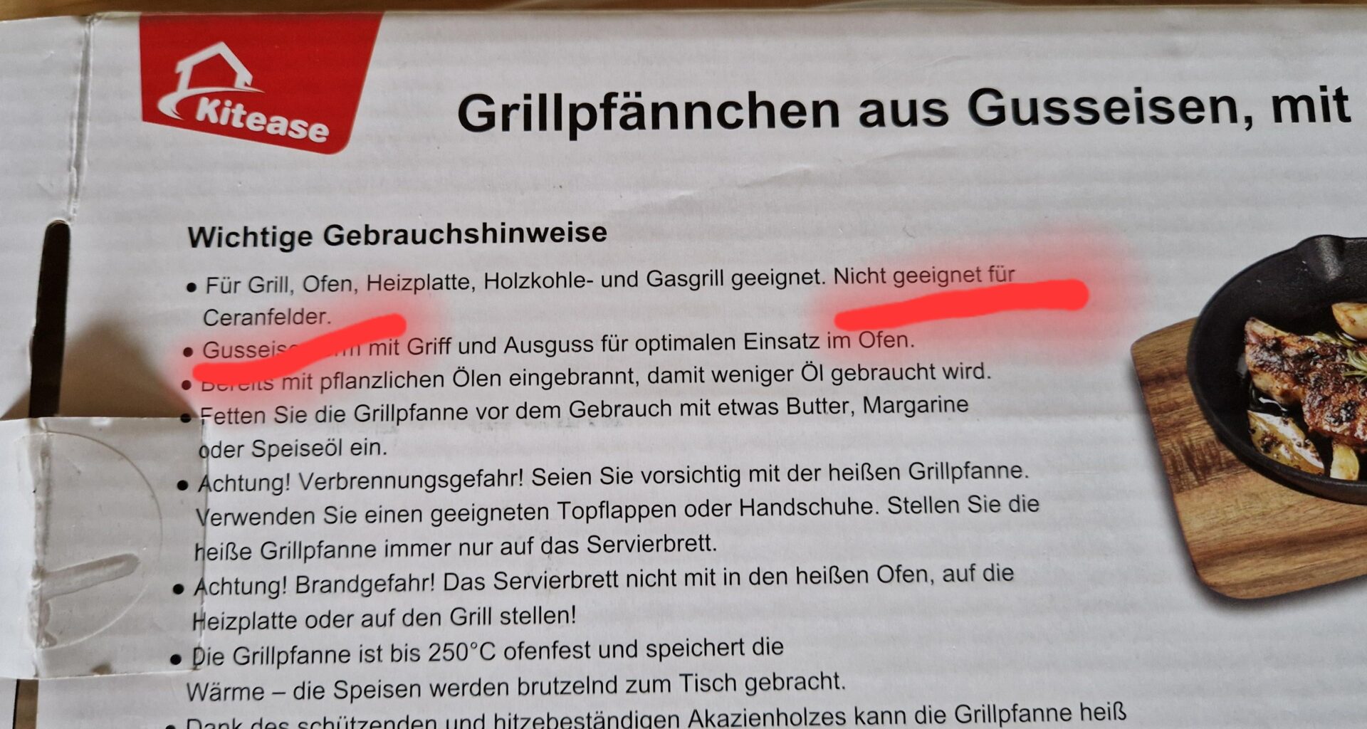 Gusseisernes Pfännchen nicht fürs Ceranfeld