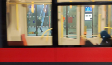 Vienna tram departing from Hauptbanhof station.