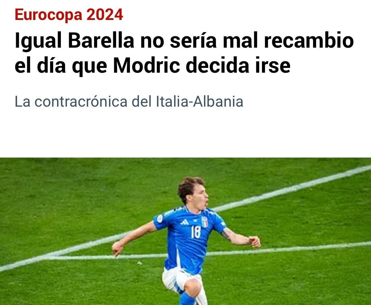 MARCA on Barella:  “He was coming off an injury and played a sensational game. Not just for the goal at 95 km/h. He wouldn’t be a bad replacement for Modric when he leaves. Barella was a man everywhere: in defence, in attack, in the centre, on the wing, at the start of the play, coming from behind.”