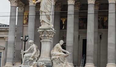 Pallas Athenea statue in front of Austrian Parliament,Vienna, Austria, ( OC ) .