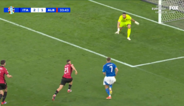 Davide Frattesi hits the post against Albania 33' [great save]