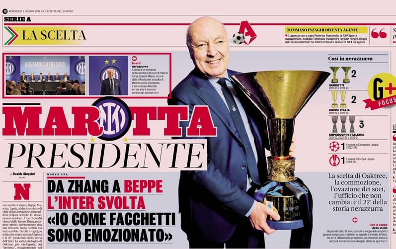 [GdS] Marotta, the 22nd president in Inter’s history was visibly moved yesterday. Among the many compliments received, also from Zhang. The guidelines will not change much, the market will be financed by the farewells of Carboni and Dumfries. The aim is to rejuvenate while maintaining a high level.