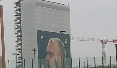 Giant Dimarco on a skyscraper under construction in Milano