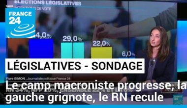 Législatives : le camp macroniste progresse, la gauche grignote, le RN recule un peu (sondage)