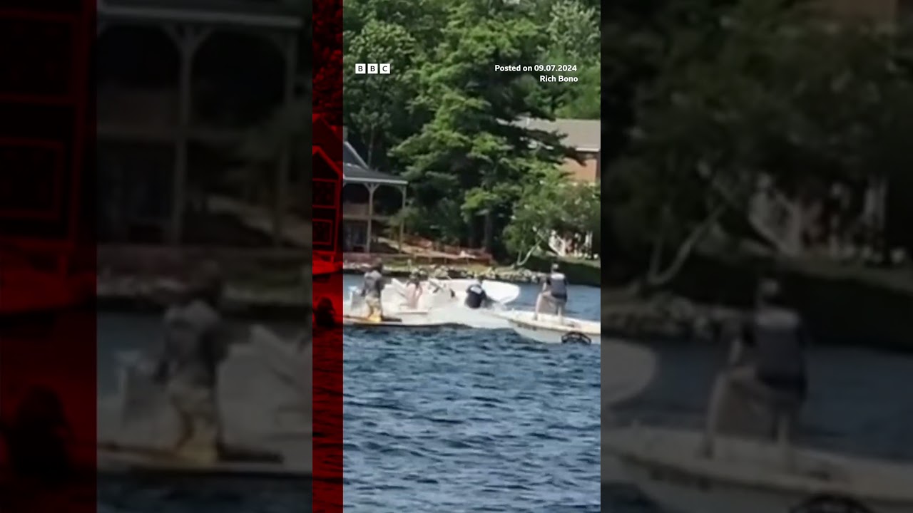 A teenager leaps from a jet ski to stop a runaway boat. #JetSki #NewHampshire #BBCNews