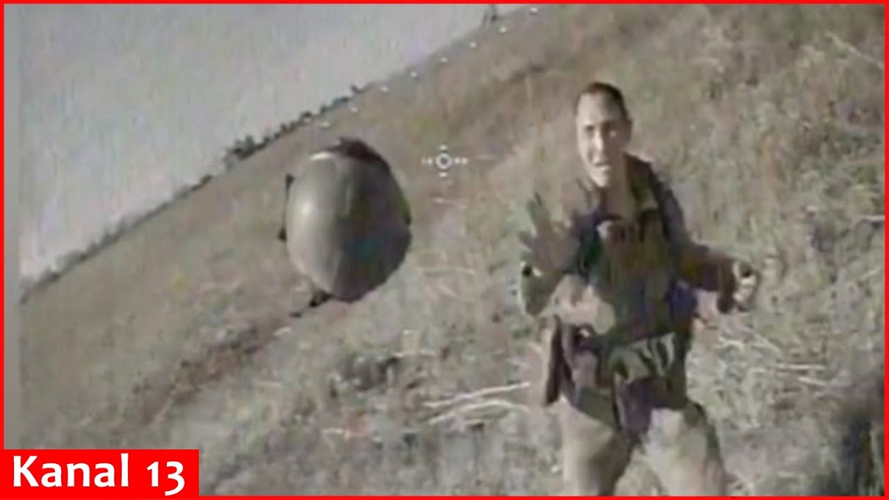 A desperate Russian soldier, left without a weapon, tried to shoot drone with his helmet