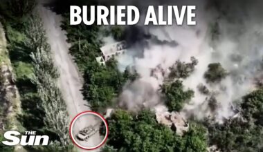 Ukrainian tank pumps shells into house where Russian troops are hiding, blasting it to rubble