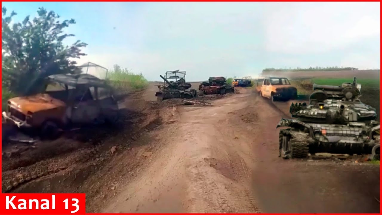 Many destroyed Russian equipment is scattered on roadside-"Road of death" for Russians in Kharkiv