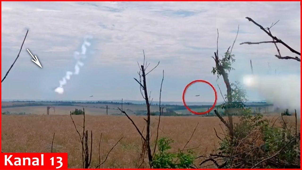 Moment: Russian Su-25 aircraft attacking Ukrainian positions is shot down