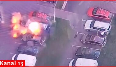 Moment car explosion of deputy head of satellite communications center of Russian Army in Moscow