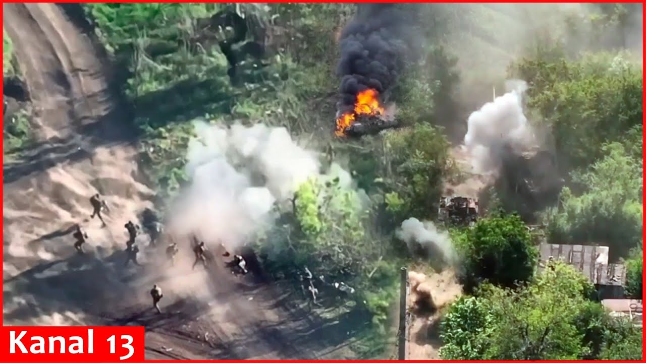 Destruction of Russian soldiers by Ukrainian kamikaze drones – Video footage