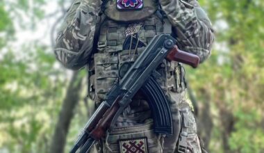 Soldier with his AKMS (7.62×39mm) assault rifle - from the (151st Separate Mechanized Brigade) of the Ukrainian Army - July 2024.