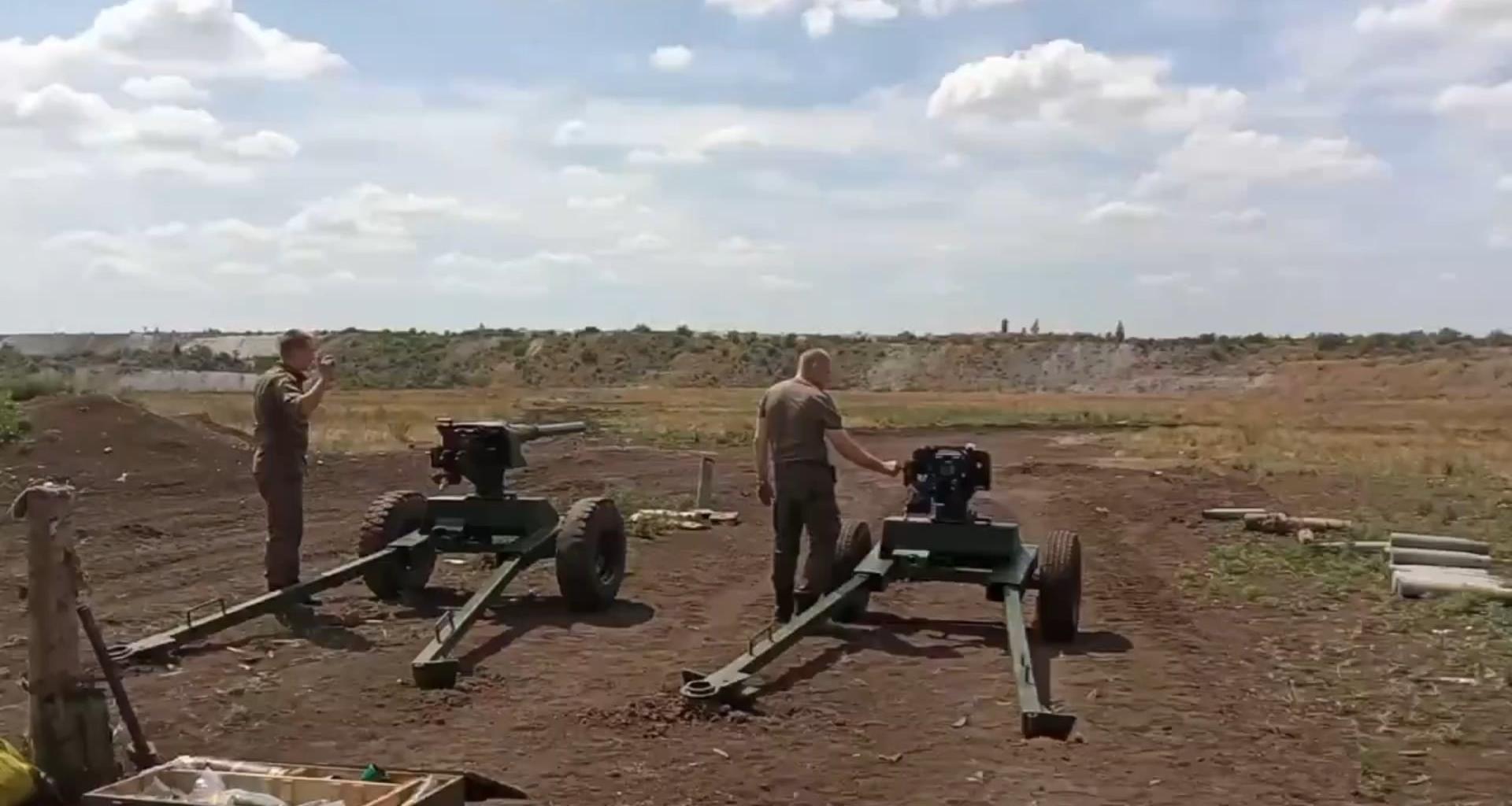 "Russian soldiers at the training ground fire from 73-mm 2A28 cannons removed from the BMP-1. This is the “Syrian experience”."