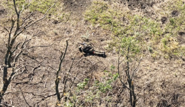 Russian soldier playing dead takes a direct hit from an FPV drone. Video by the Strike Drone Company (47 OMBr)