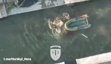 NSFW: Drone Pilot of the "Horskyi Hora" unit lands a direct hit with dropped ammunition on a Russian rubber dinghy, killing all three occupants