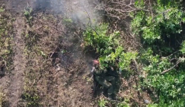 NSFW: Brutal footage of Ukrainian drone dropping ammunition on Russian soldiers in a forest strip, causing serious injuries to the enemies.