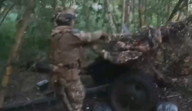 85-mm divisional gun D-44 operating against Russian positions in the Kharkiv front. Dniprovskyi Special Purpose Unit, Ukranian Volunteer Army. June 2024