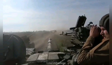 Russian convoy towing artillery runs into Ukrainian tanks and Infantry. Kherson region, Ukraine. October, 2022.