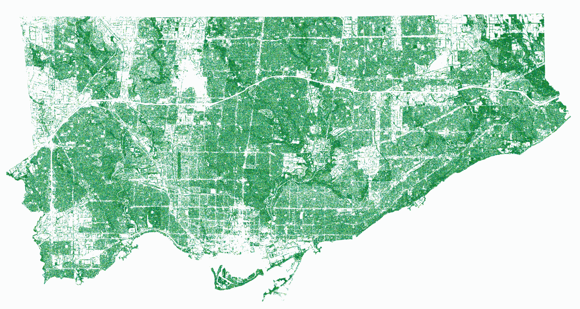 Map of ~1.25 million trees in Toronto [OC]