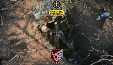 NSFW: Russian Soldier sitting in a trench shoots himself right before FPV drone strikes him