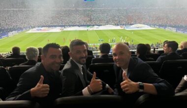 Barca/Spain legends Xavi, David Villa & Iniesta in attendance at the Euro cup final