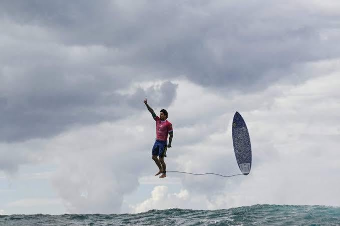 Actual non-edited photo of Gabriel Medina, surfer from Brazil, competing today