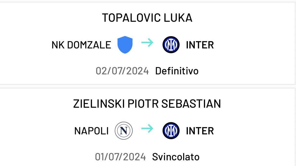 [Inter Xtra] BREAKING: The contracts of Luka Topalović and Piotr Zieliński have been deposited to the league. Both can now OFFICIALLY be considered Inter players.