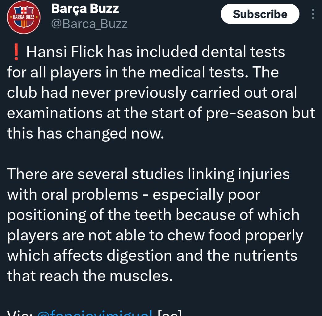 Hansi Flick has included dental tests for all players in the medical tests