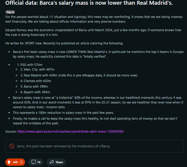 Why are moderators removing useful Barca info without comment?