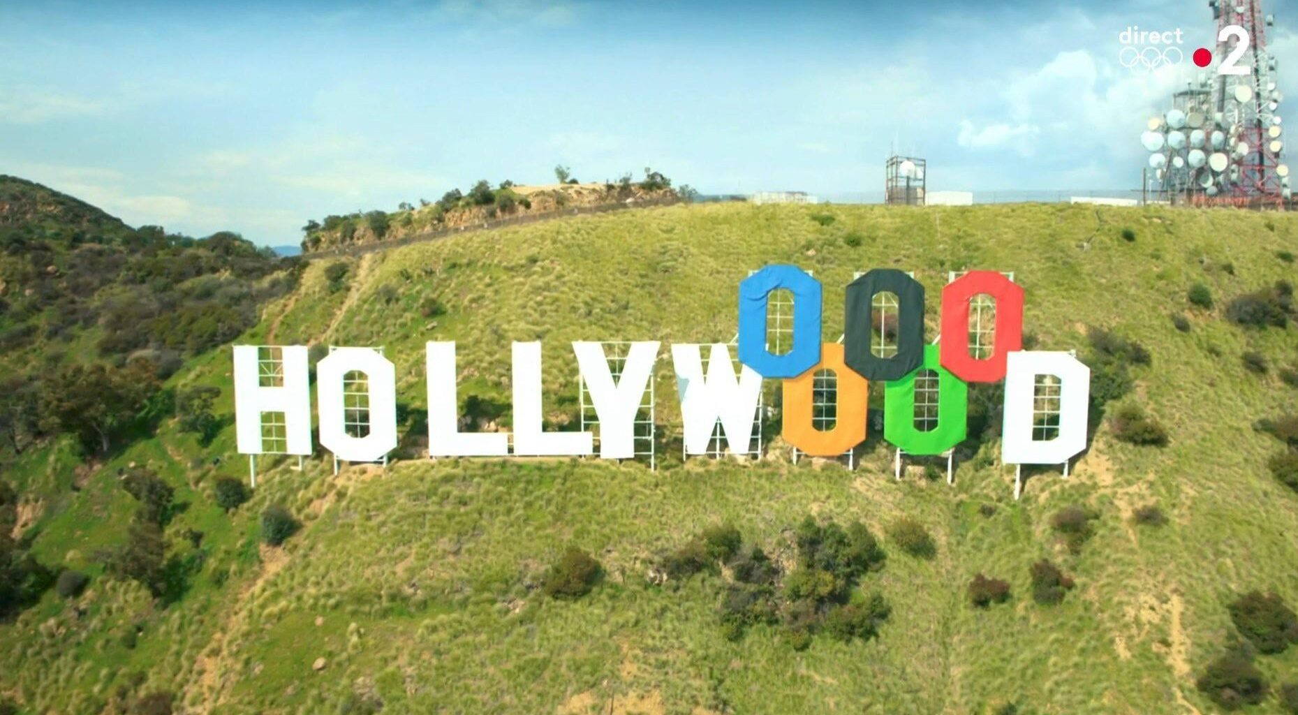 Hollywood sign altered with the Olympic rings