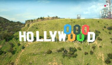 Hollywood sign altered with the Olympic rings