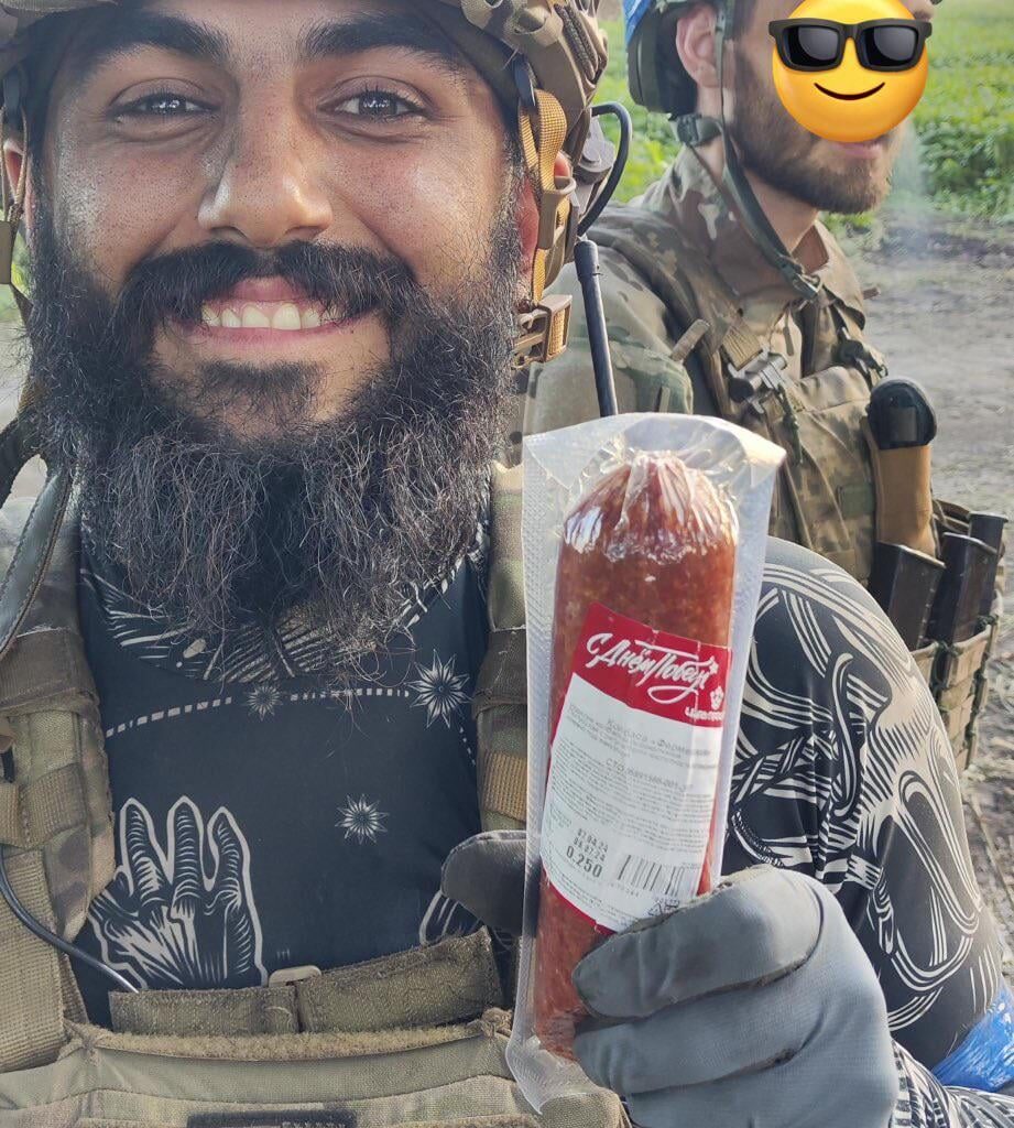 Soldiers from the Ukrainian Army - during the ongoing offensive into the Kursk Oblast, one has an American flag patch and Sausage.