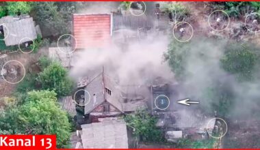 Russian troops hiding in a house, fail to escape Ukrainian kamikaze drone strike