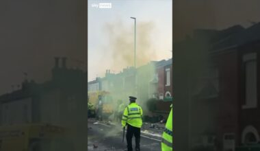 Riot van set alight as violence erupts in Southport