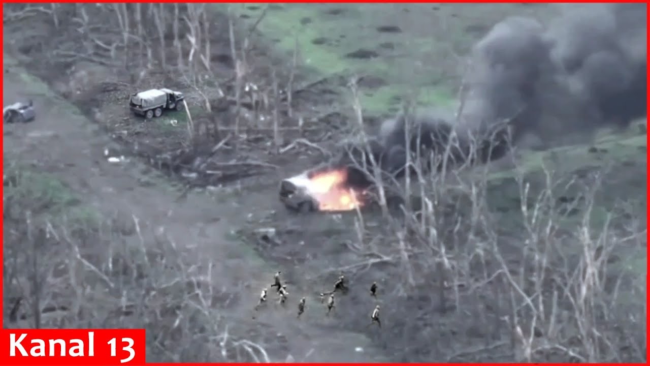 Combat footage – Ukrainian troops kill Russian soldiers, destroy Ural vehicle in an artillery fire