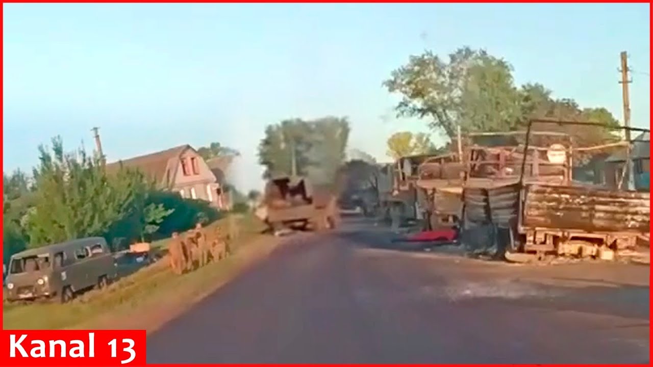 Russian KAMAZ convoy full of soldiers coming to help in Kursk was ambushed – Video footage