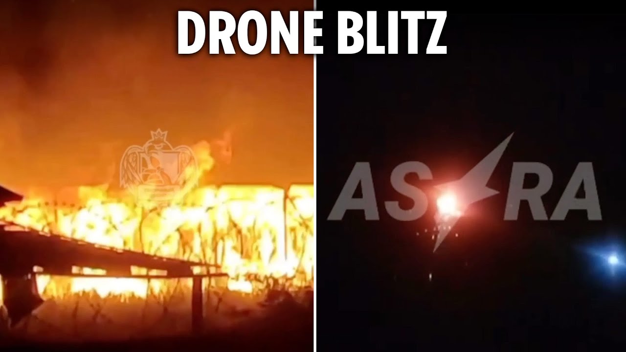 Ukraine launches huge drone strikes on Putin's troops blowing up 2 airfields in Russian territory